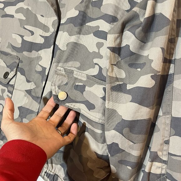 Democracy Camo Jacket Women's Small Size Gray Drawstring Bottom Zipper Cotton - Picture 6 of 11